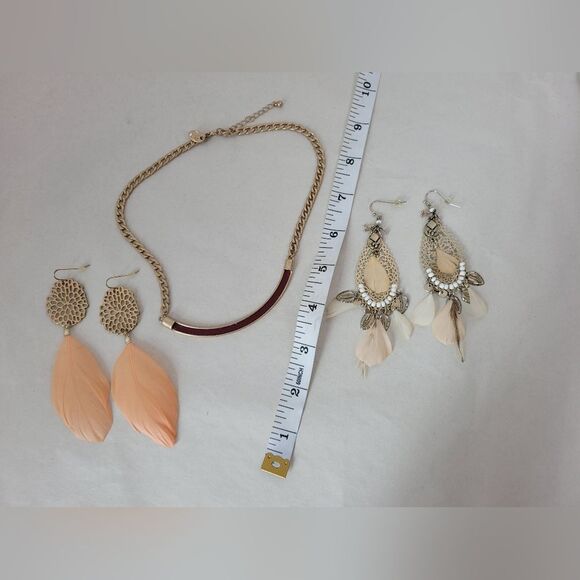 Necklace And Earring Set Pink Feather Boho Gypsy Hippie Y2K Kitschy Eclectic - Picture 8 of 8